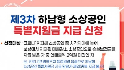 [경기 하남] 제3차 하남형 소상공인 특별지원금 신청 접수