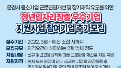 [경북 문경] 청년일자리창출 우수기업 지원사업 참여기업 추가모집