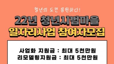 [경북 의성] 2022년 청년시범마을 일자리사업 참여자 모집 (2차)