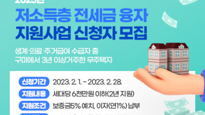 [경북 구미] 2023년 저소득층 전세금 융자 지원사업 신청자 모집