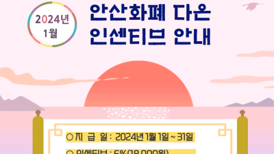 [경기 안산] 2024년 1월 안산화폐 다온 인센티브 안내(30만원, 6%)