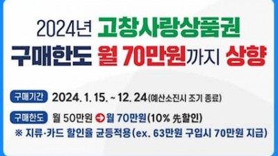 [전북 고창] 2024년 고창사랑상품권 구매한도 월 70만원까지 상향(10% 할인)